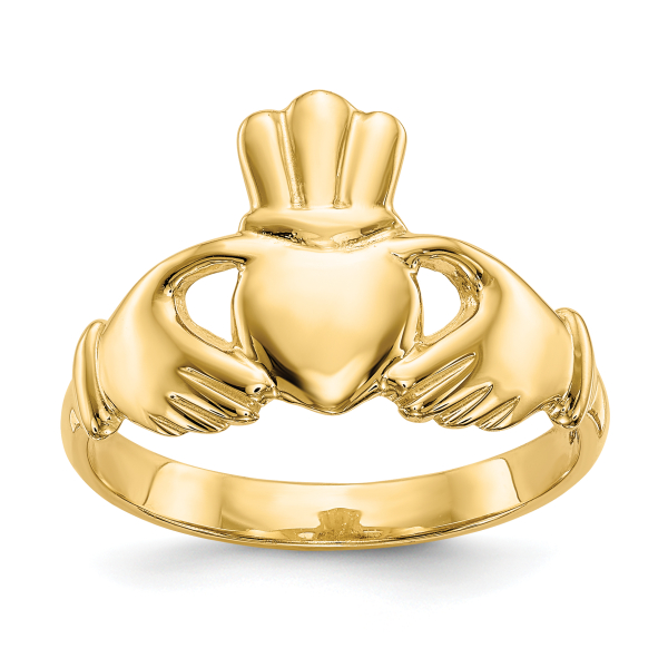 14K Yellow Gold Heart Love Irish Claddagh Celtic Ring Chunky Dome Statement ... - Picture 9 of 80