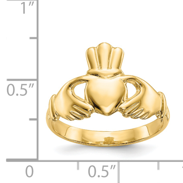 14K Yellow Gold Heart Love Irish Claddagh Celtic Ring Chunky Dome Statement ... - Picture 14 of 80