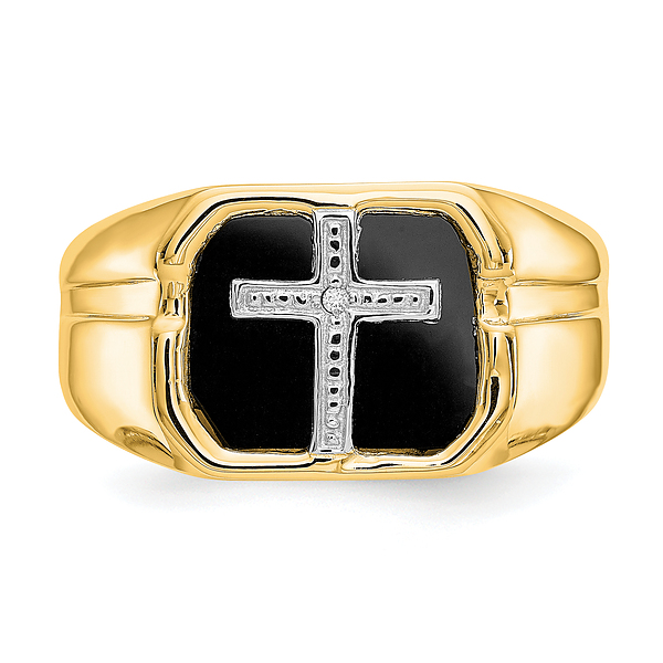Anillo cruzado de diamantes de ónix de oro amarillo macizo de 14K para hombre - Imagen 32 de 98