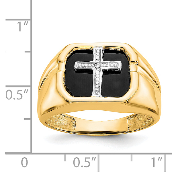 Anillo cruzado de diamantes de ónix de oro amarillo macizo de 14K para hombre - Imagen 36 de 98