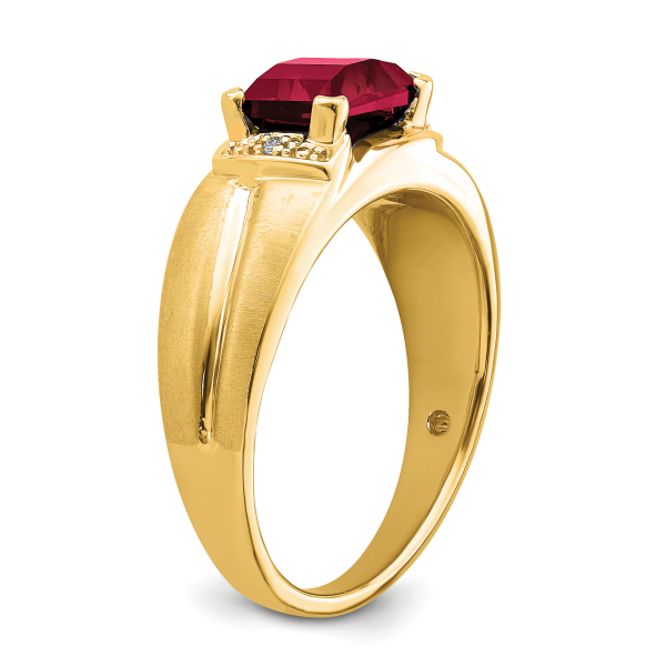 14K Solid Yellow Gold Emerald-cut Lab Ruby Diamond Mens Ring - Picture 24 of 36