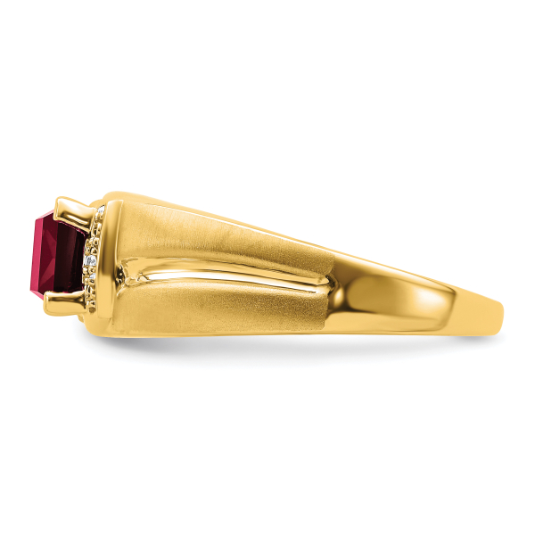 14K Solid Yellow Gold Emerald-cut Lab Ruby Diamond Mens Ring - Picture 21 of 36