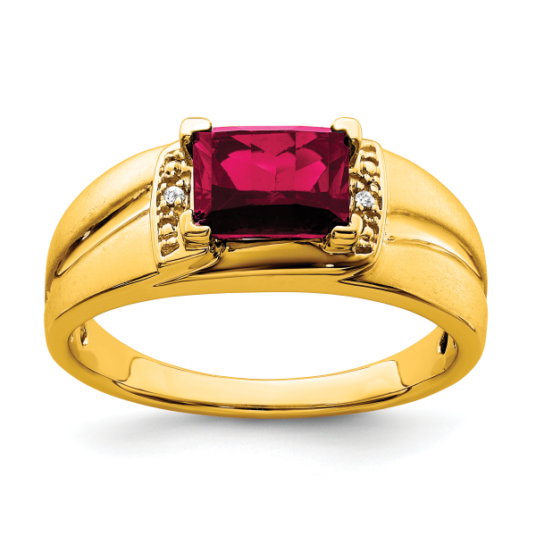 14K Solid Yellow Gold Emerald-cut Lab Ruby Diamond Mens Ring - Picture 17 of 36