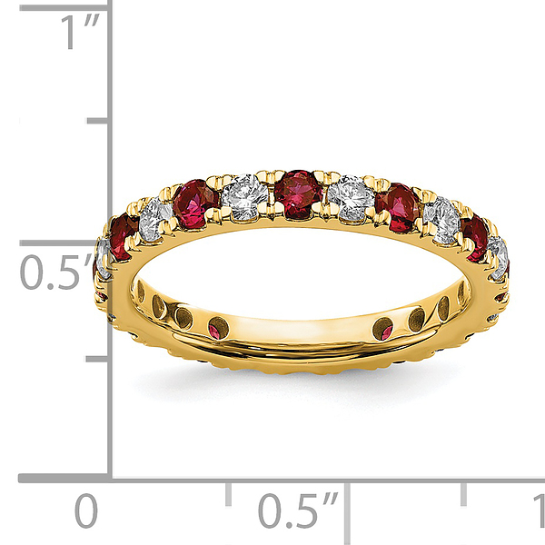 14K Yellow Gold Lab Grown Created Diamond Red Ruby Eternity Ring - Picture 16 of 108
