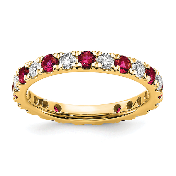 14K Yellow Gold Lab Grown Created Diamond Red Ruby Eternity Ring - Picture 10 of 108