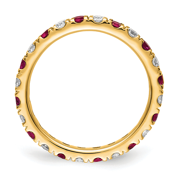 14K Yellow Gold Lab Grown Created Diamond Red Ruby Eternity Ring - Picture 11 of 108