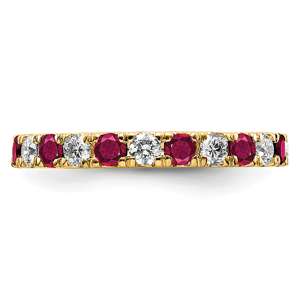 14K Yellow Gold Lab Grown Created Diamond Red Ruby Eternity Ring - Picture 12 of 108