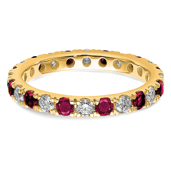 14K Yellow Gold Lab Grown Created Diamond Red Ruby Eternity Ring - Picture 14 of 108