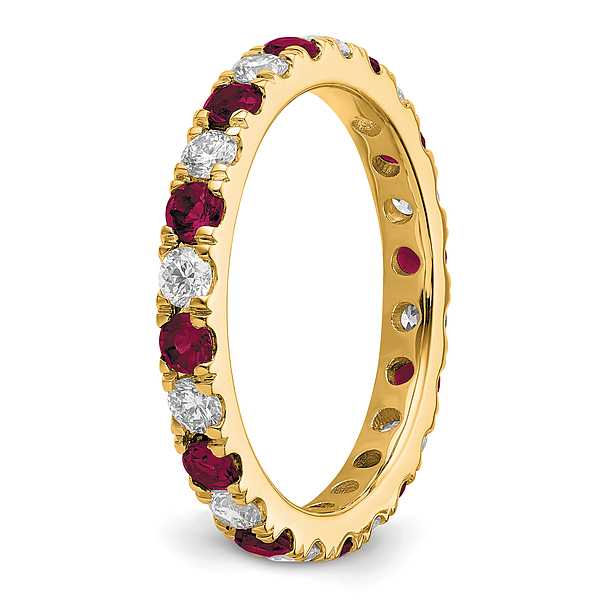 14K Yellow Gold Lab Grown Created Diamond Red Ruby Eternity Ring - Picture 13 of 108