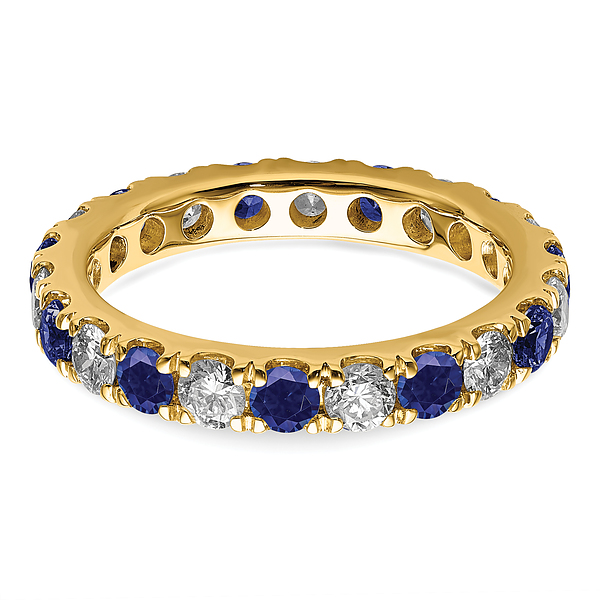 14K Yellow Gold Lab Grown Created Diamond Blue Sapphire Eternity Ring Septemb... - Picture 14 of 88