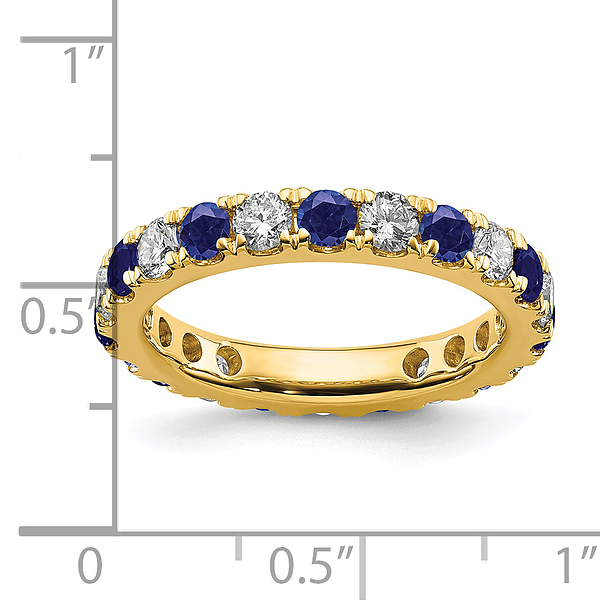14K Yellow Gold Lab Grown Created Diamond Blue Sapphire Eternity Ring Septemb... - Picture 12 of 88