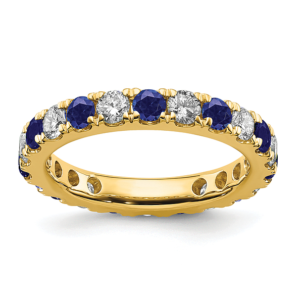 14K Yellow Gold Lab Grown Created Diamond Blue Sapphire Eternity Ring Septemb... - Picture 9 of 88