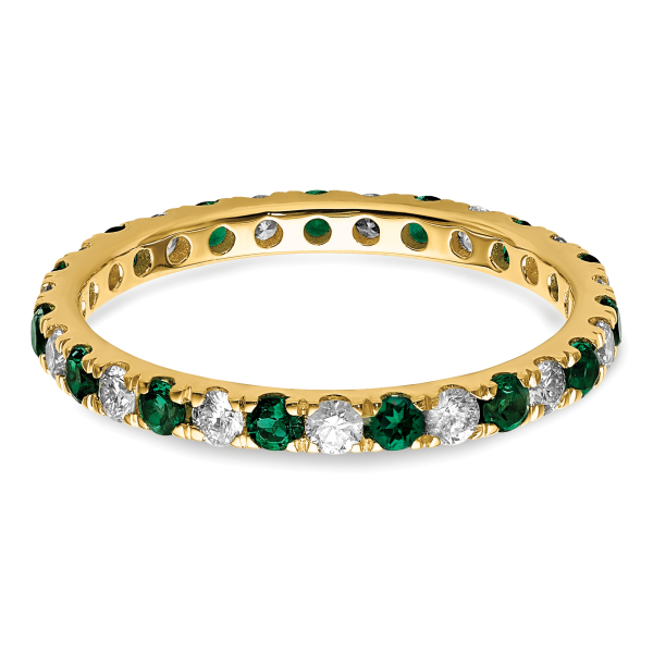 14K Yellow Gold Lab Grown Created Diamond Green Emerald Eternity Ring May ... - Picture 7 of 41