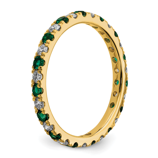 14K Yellow Gold Lab Grown Created Diamond Green Emerald Eternity Ring May ... - Picture 5 of 41