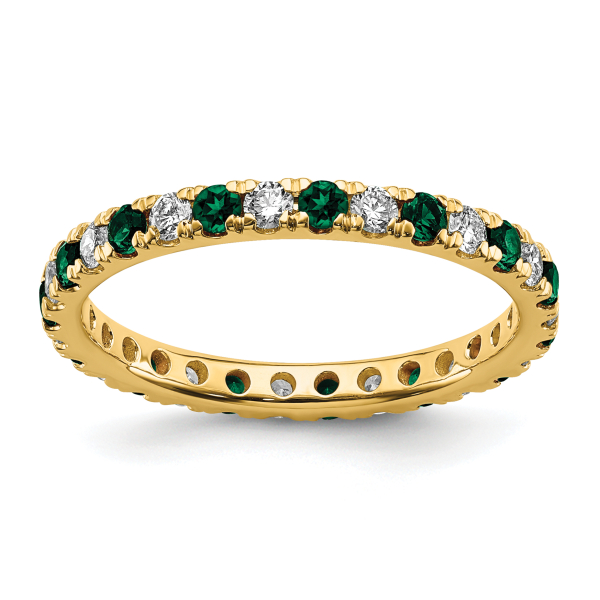 14K Yellow Gold Lab Grown Created Diamond Green Emerald Eternity Ring May ... - Picture 2 of 41