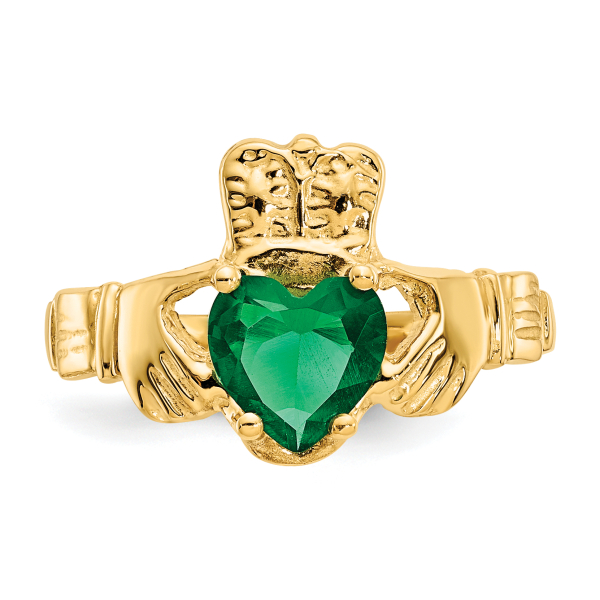 14K Yellow Gold Cubic Zirconia CZ Heart Love Irish Claddagh Celtic Ring May ... - Picture 14 of 90