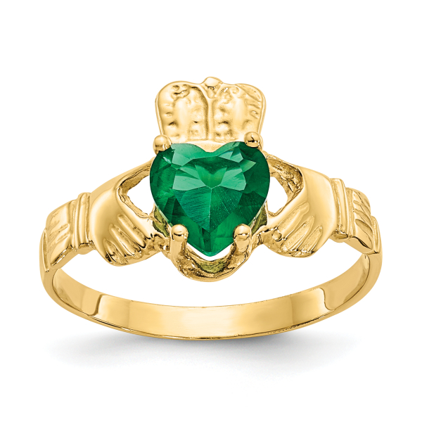 14K Yellow Gold Cubic Zirconia CZ Heart Love Irish Claddagh Celtic Ring May ... - Picture 10 of 90