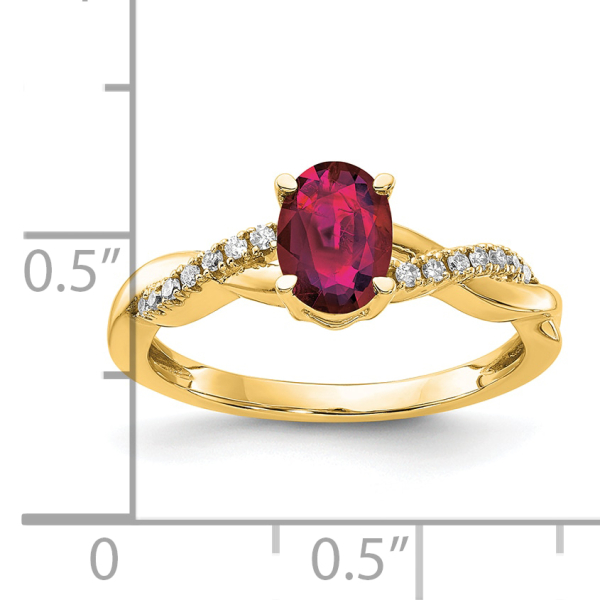 14K Yellow Gold Oval Created Red Ruby Diamond Ring July Birthstone Jewelry - Picture 8 of 50