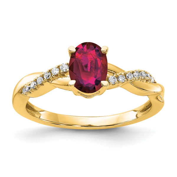 14K Yellow Gold Oval Created Red Ruby Diamond Ring July Birthstone Jewelry - Picture 6 of 50