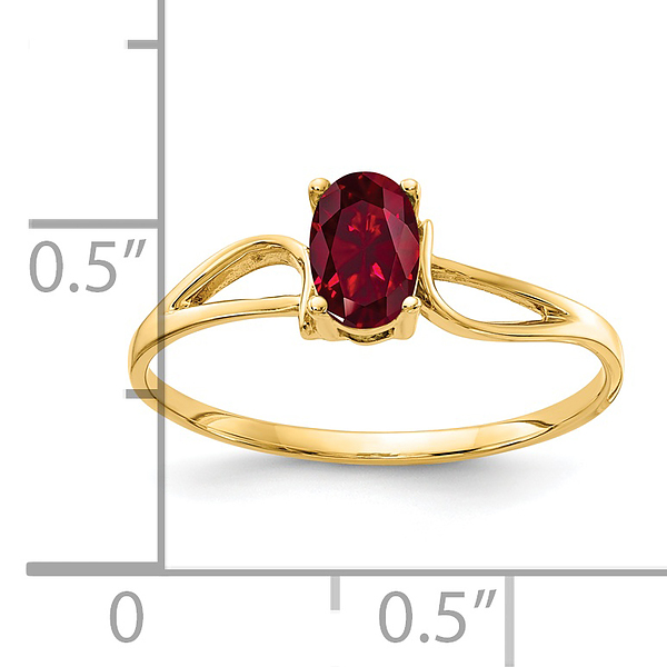 14K Yellow Gold Oval Created Red Ruby Ring July Birthstone Jewelry - Picture 7 of 50