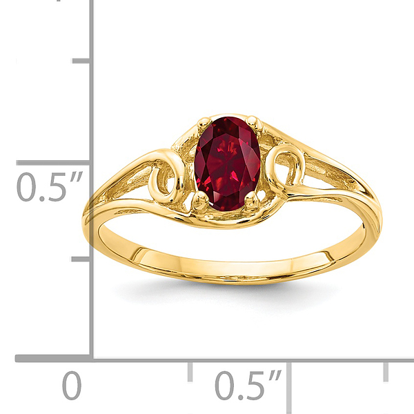 14K Yellow Gold Oval Created Red Ruby Ring July Birthstone Jewelry - Picture 8 of 50