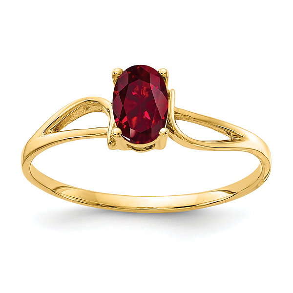 14K Yellow Gold Oval Created Red Ruby Ring July Birthstone Jewelry - Picture 6 of 50