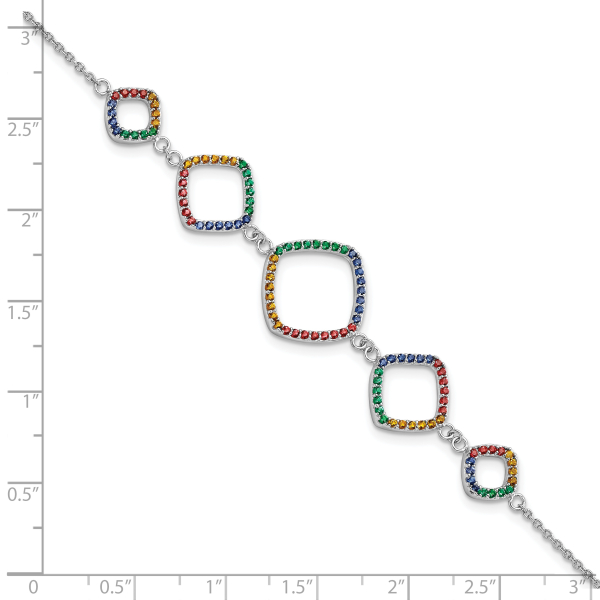 925 Sterling Silver 7 inch Multi-color Rhinestone Crystals Chain Bracelet - Picture 8 of 12