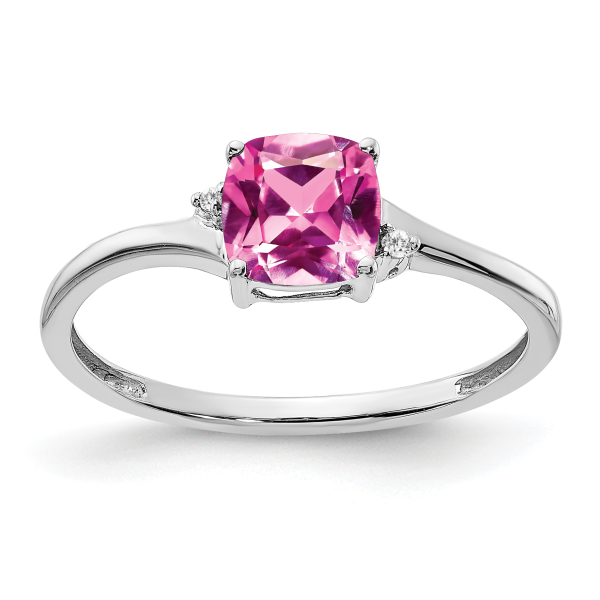 925 Sterling Silver Created Pink Sapphire Diamond Ring October Birthstone ... - Picture 7 of 24