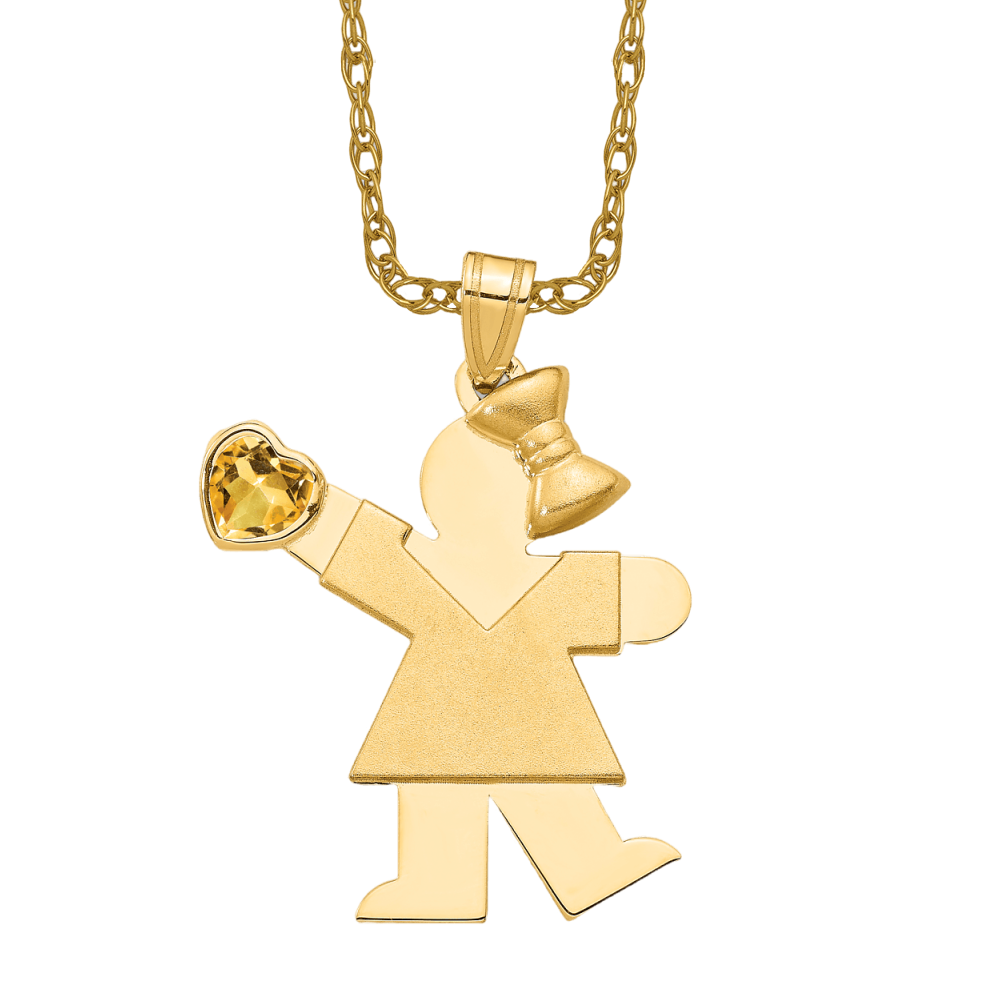 14K Yellow Gold Girl Cubic Zirconia CZ January Birthstone Necklace