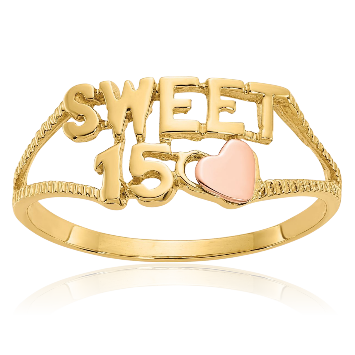 10K Solid Two Tone Gold Anos Quinceanera Sweet 15 Years Old Birthday Heart Ring - Picture 12 of 110