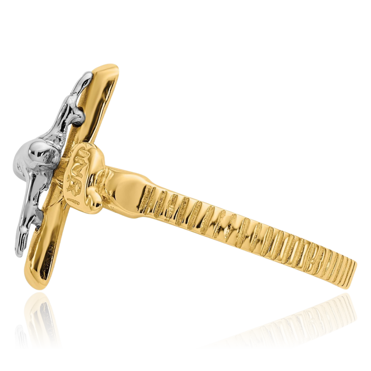 10K Solid Two Tone Gold Inri Jesus Crucifix Cross Ring - Picture 15 of 117