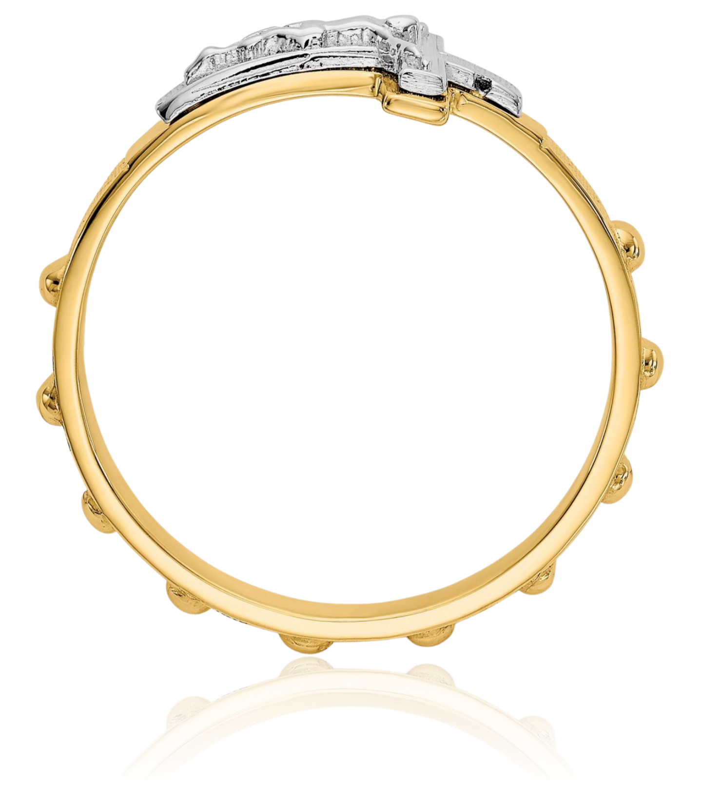 10K Solid Two Tone Gold Jesus Crucifix Cross Rosary Bead Ring - Picture 15 of 90