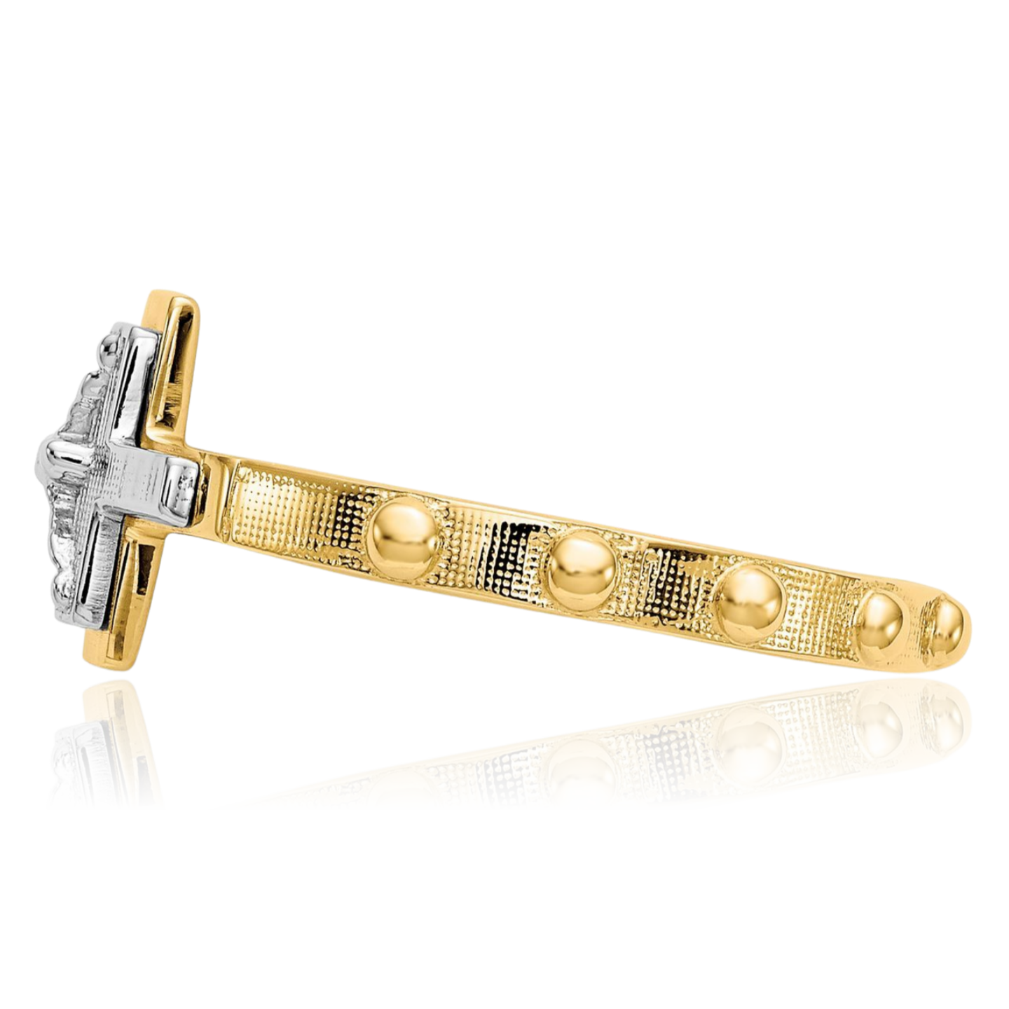 10K Solid Two Tone Gold Jesus Crucifix Cross Rosary Bead Ring - Picture 16 of 90