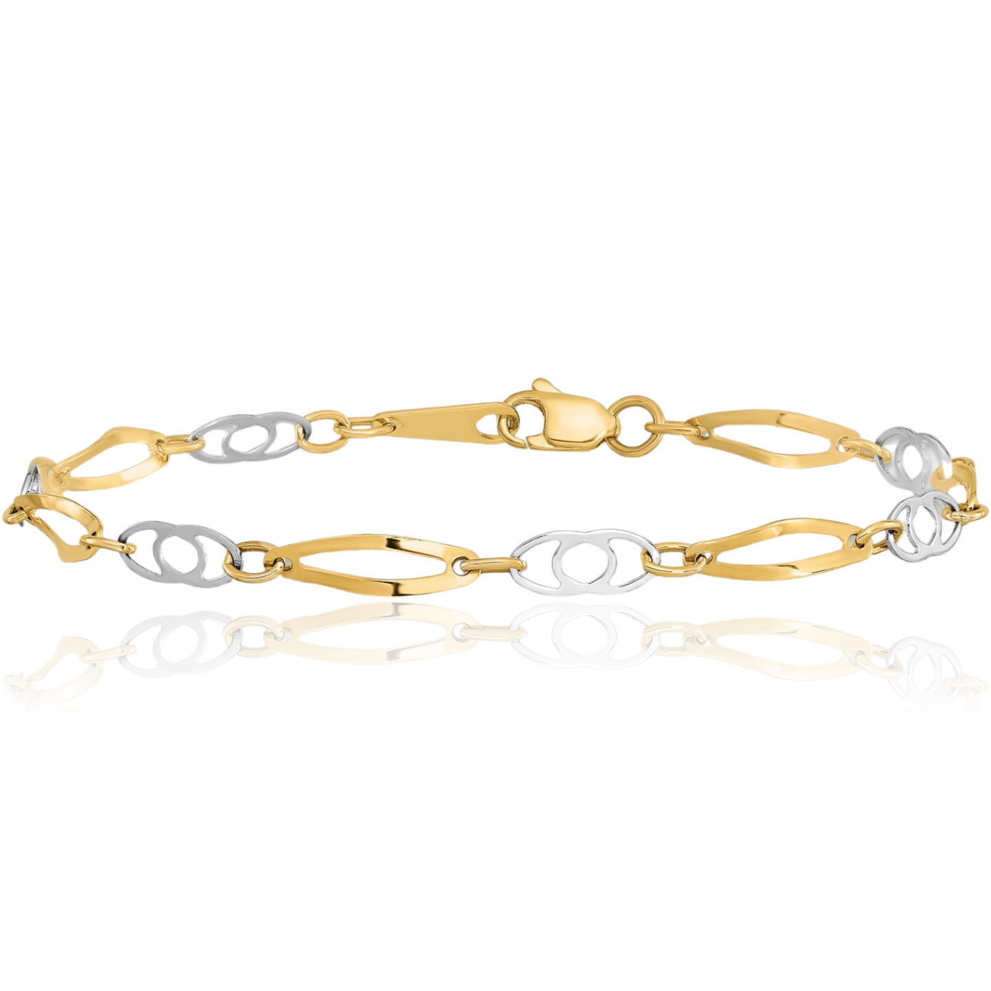 10K Solid Two Tone Gold Link Chain Bracelet - Picture 6 of 10