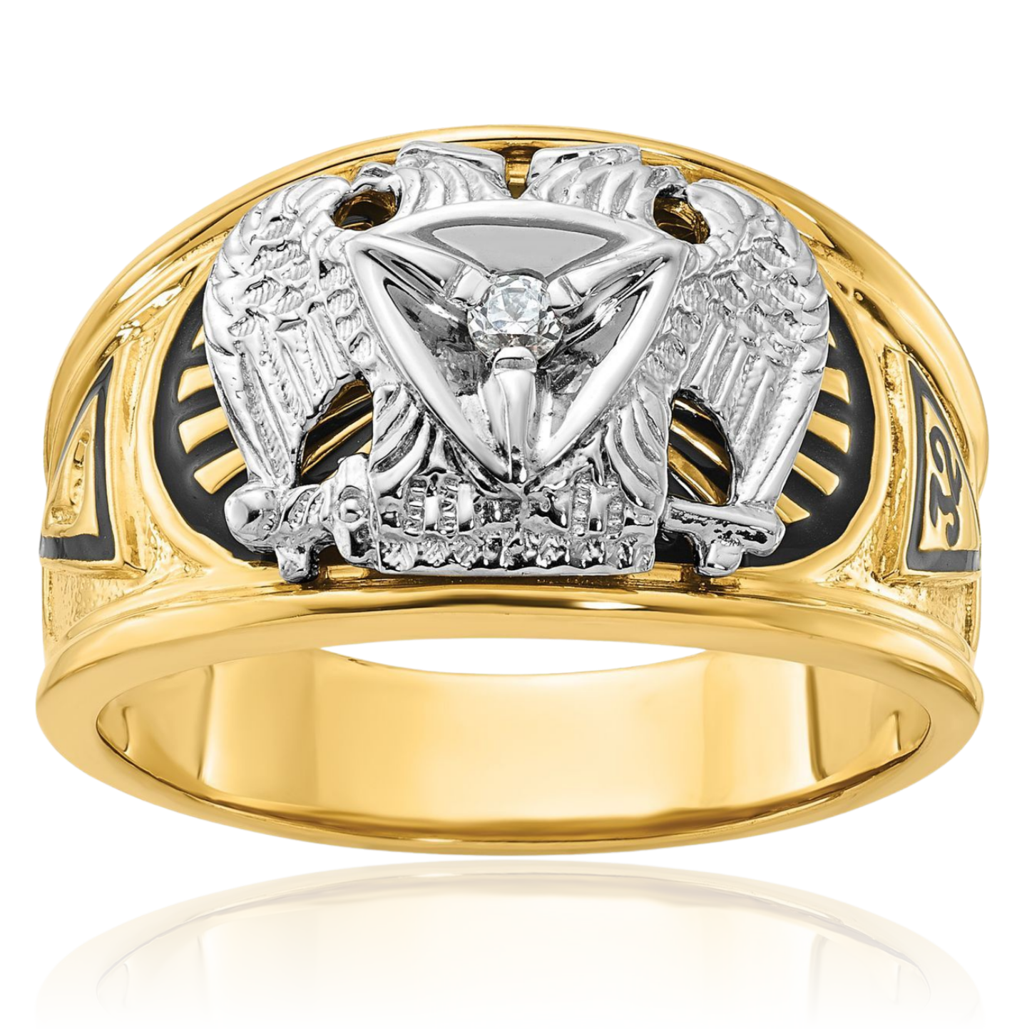10K Solid Two Tone Gold Mens Black Diamond 32nd Degree Scottish Rite Masonic ... - Picture 2 of 100