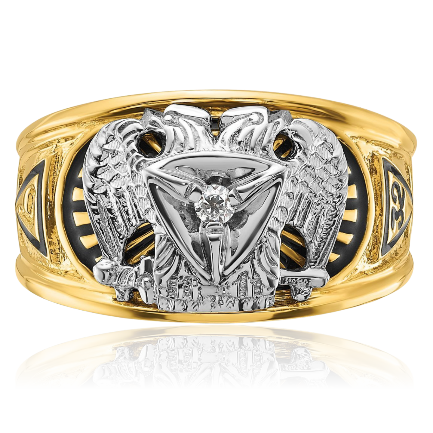 10K Solid Two Tone Gold Mens Black Diamond 32nd Degree Scottish Rite Masonic ... - Picture 9 of 100