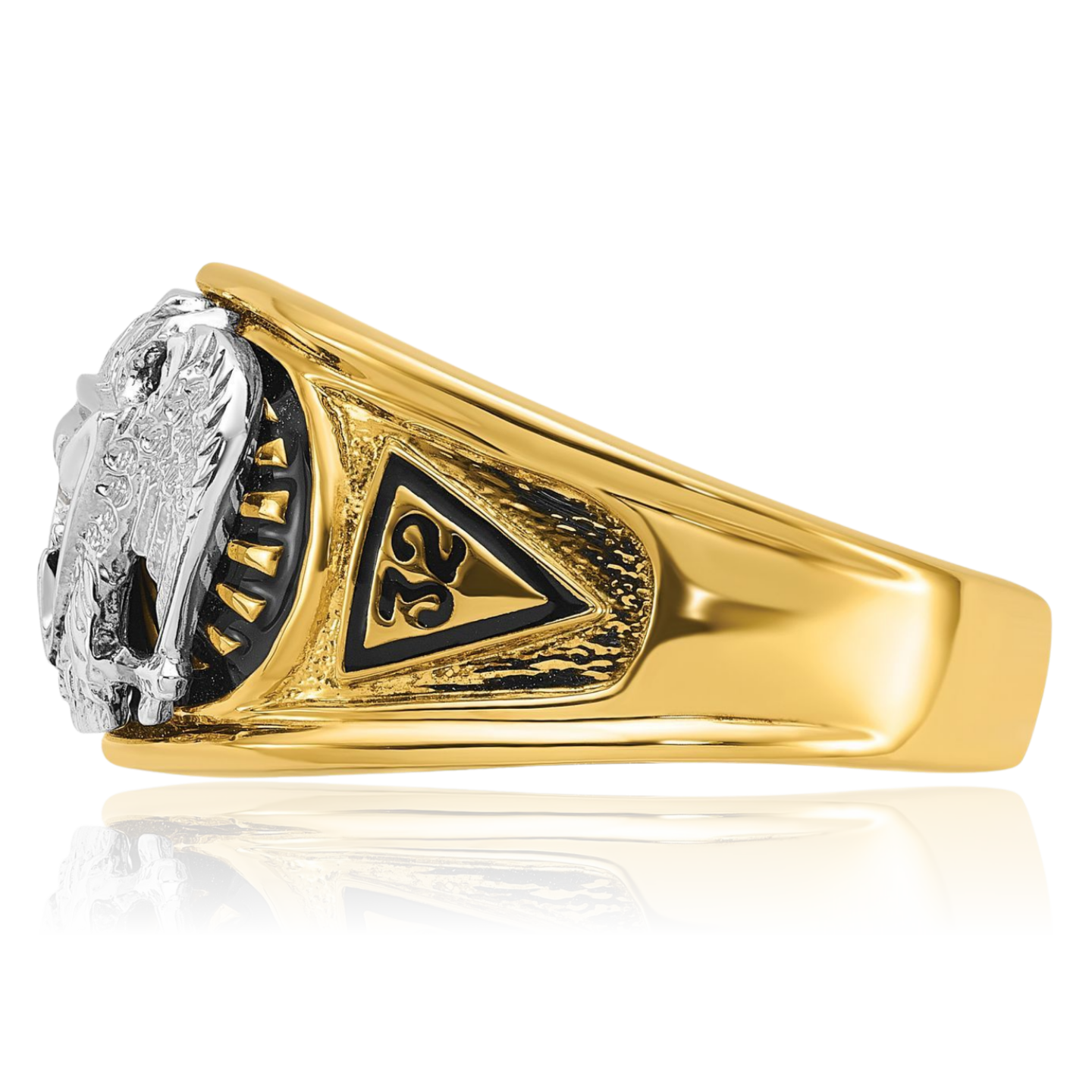 10K Solid Two Tone Gold Mens Black Diamond 32nd Degree Scottish Rite Masonic ... - Picture 8 of 100