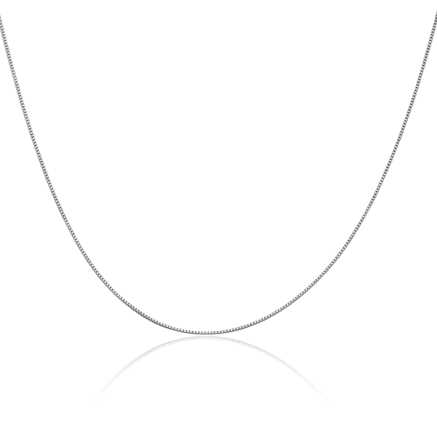 10K Solid White Gold 0.5mm Dainty Box Chain Necklace 14 inch Polished for Women
