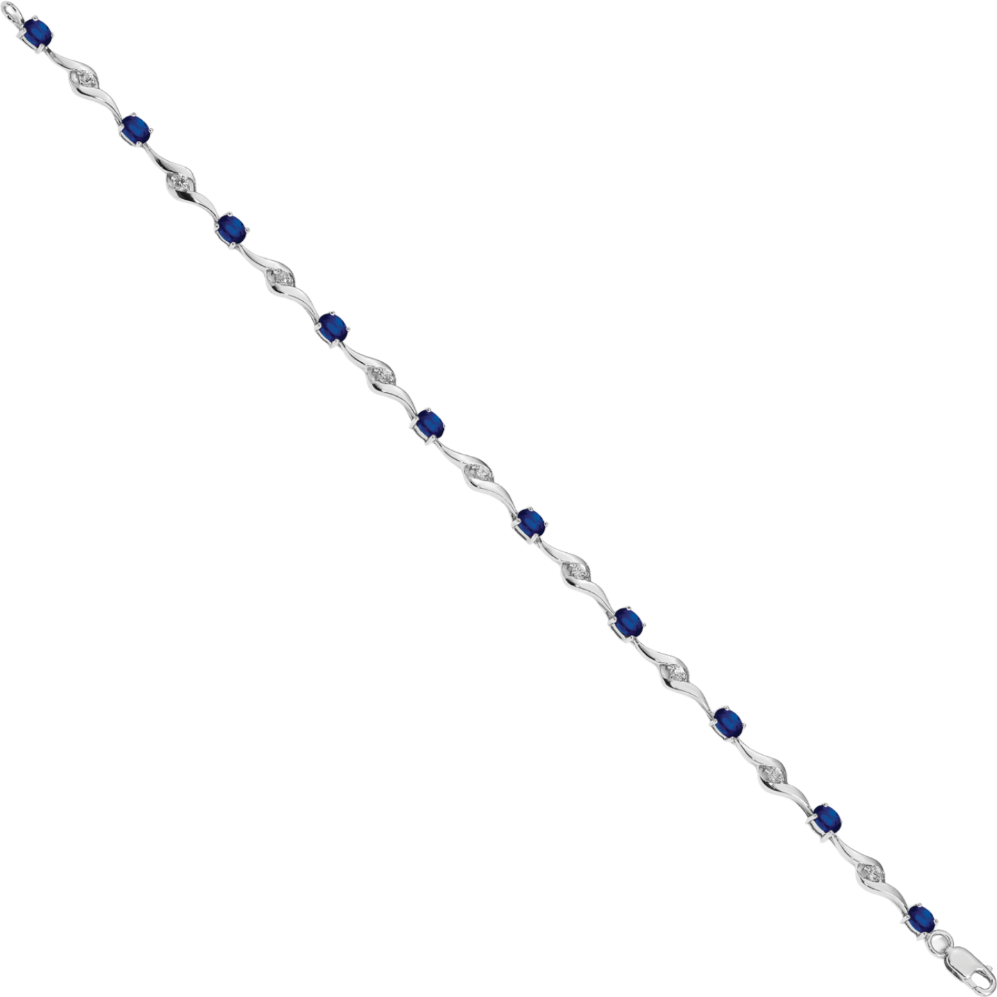 10K Solid White Gold Blue Sapphire Tennis Bracelet - Picture 8 of 12