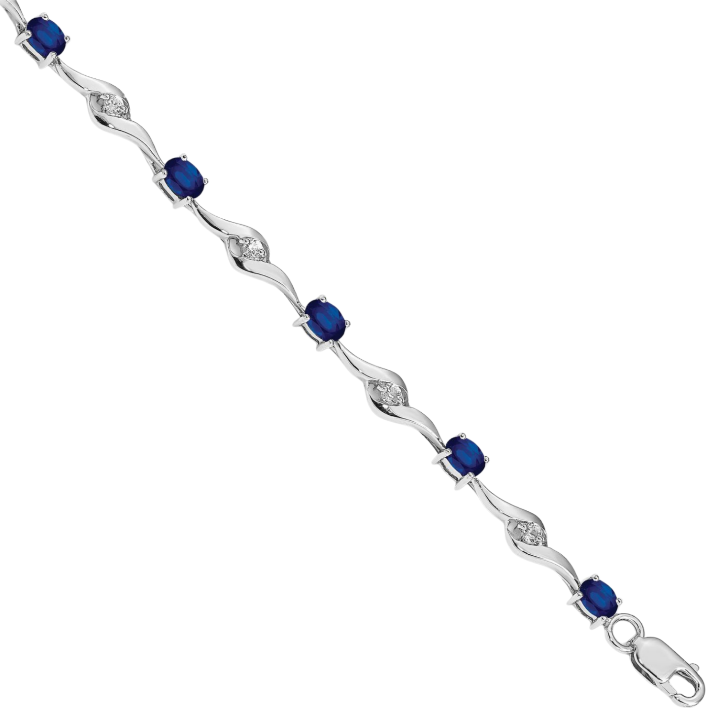 10K Solid White Gold Blue Sapphire Tennis Bracelet - Picture 10 of 12