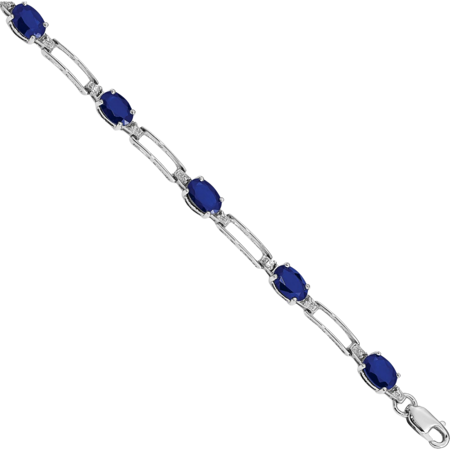 10K Solid White Gold Diamond Blue Sapphire Tennis Bracelet - Picture 10 of 12