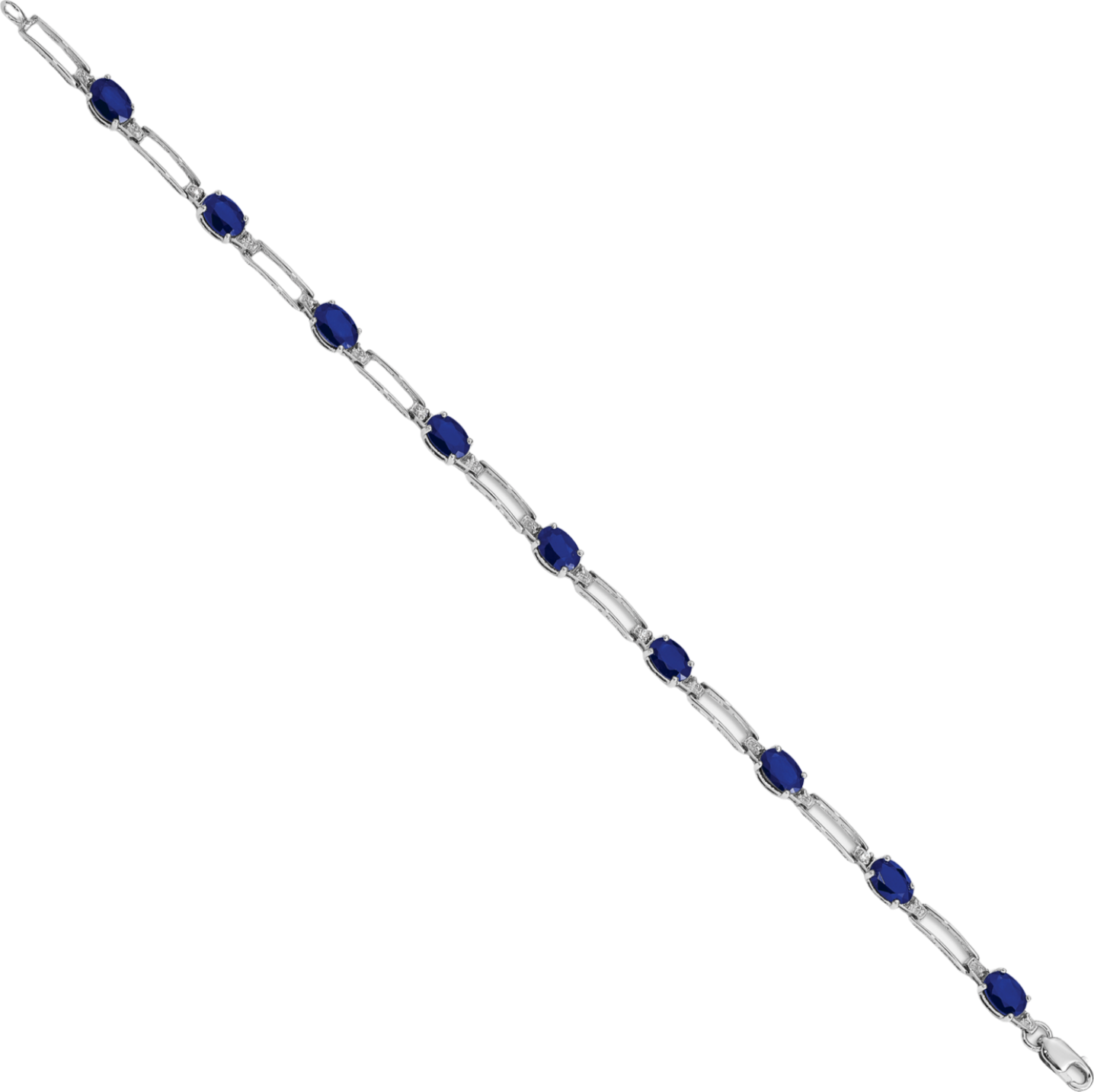 10K Solid White Gold Diamond Blue Sapphire Tennis Bracelet - Picture 9 of 12