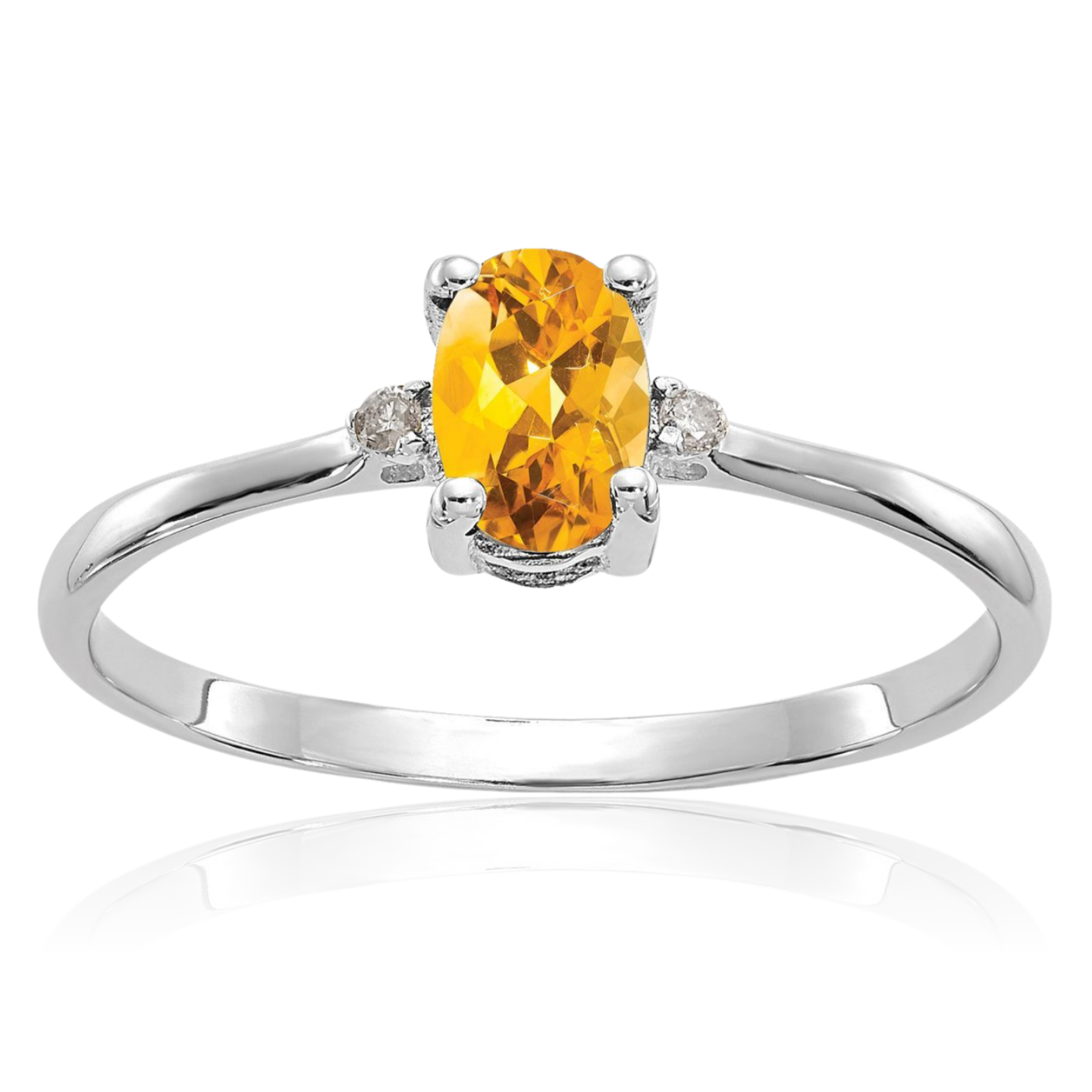 10K Solid White Gold 0.40 ct Yellow Citrine Diamond Accent Solitaire Ring Oval