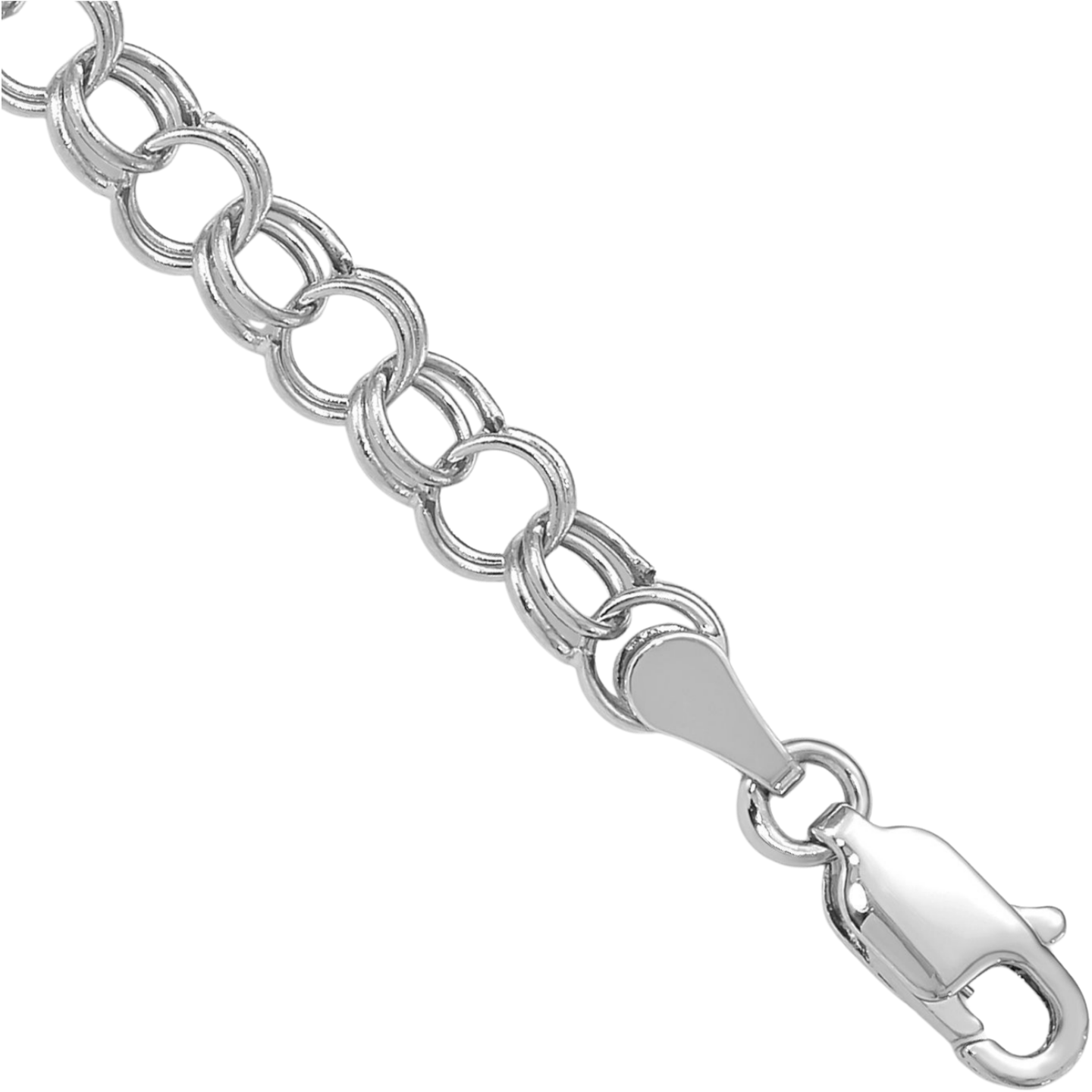 10K Solid White Gold Double Link Charm Bracelet - Picture 6 of 15