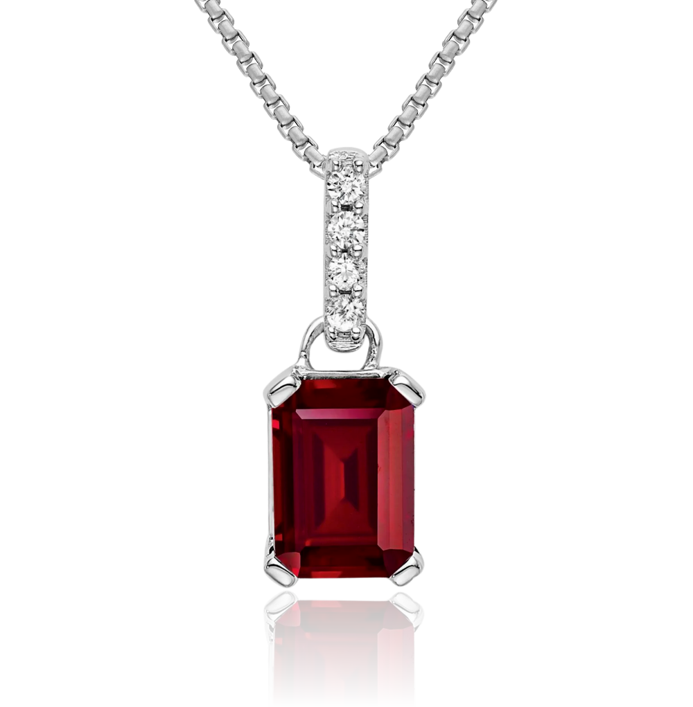 10K Solid White Gold Lab Ruby Diamond Necklace - Picture 2 of 37