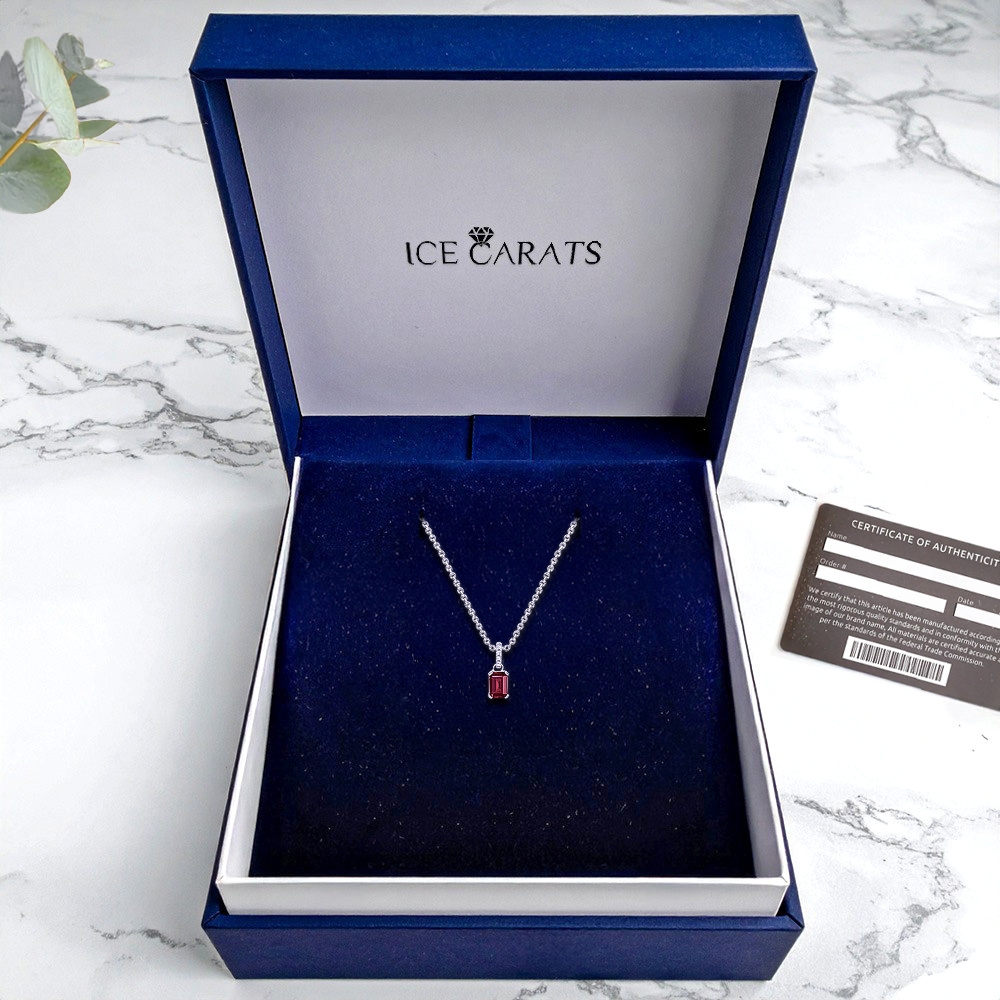 10K Solid White Gold Lab Ruby Diamond Necklace - Picture 7 of 37