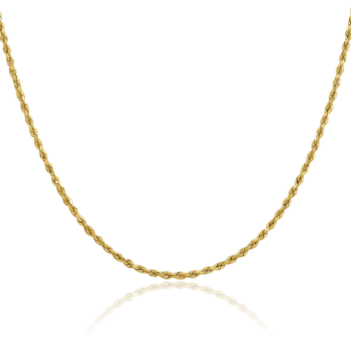 10K Solid Yellow Gold 1.3mm Dainty Rope Chain Necklace Polished