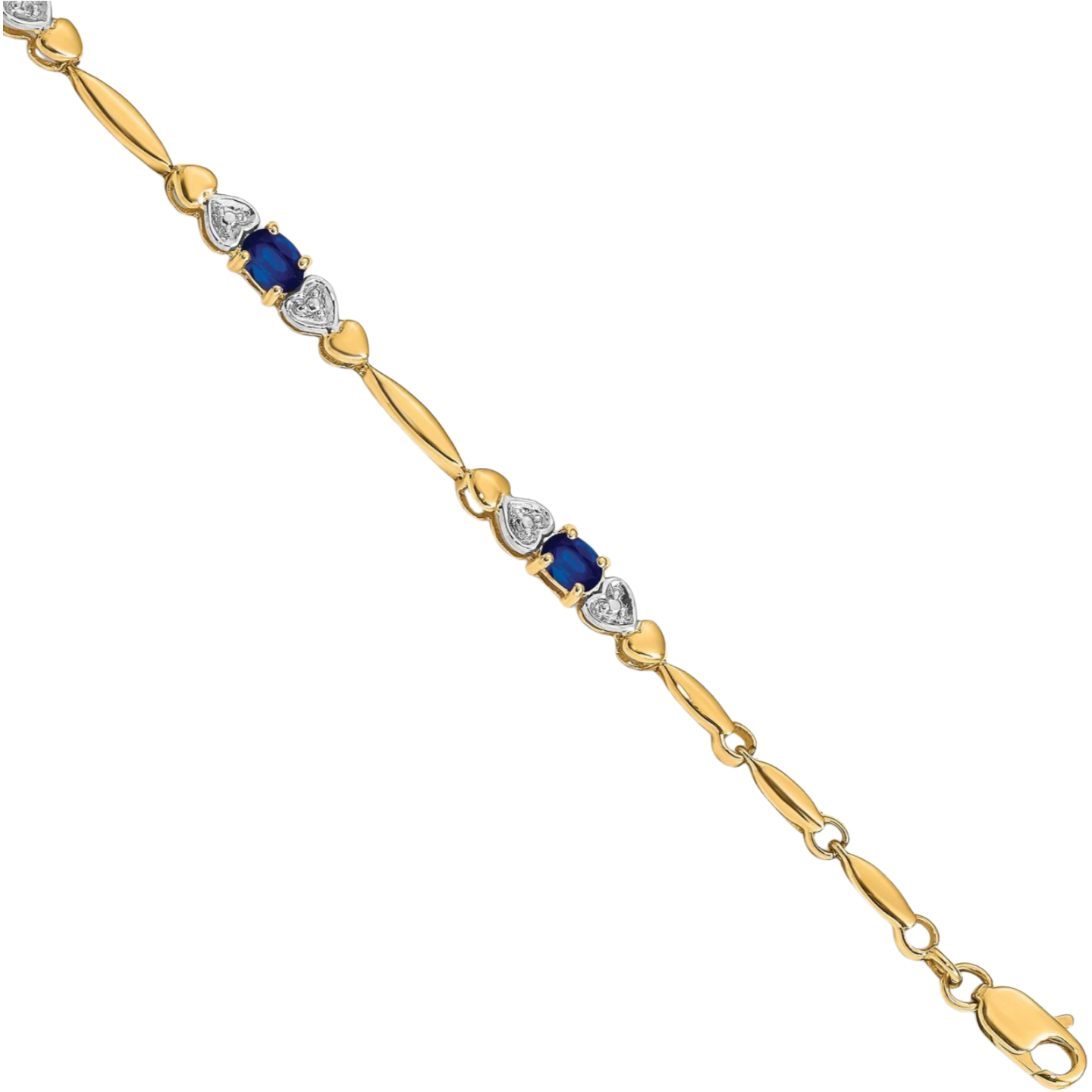 10K Solid Yellow Gold Diamond Blue Sapphire Tennis Bracelet - Picture 10 of 12