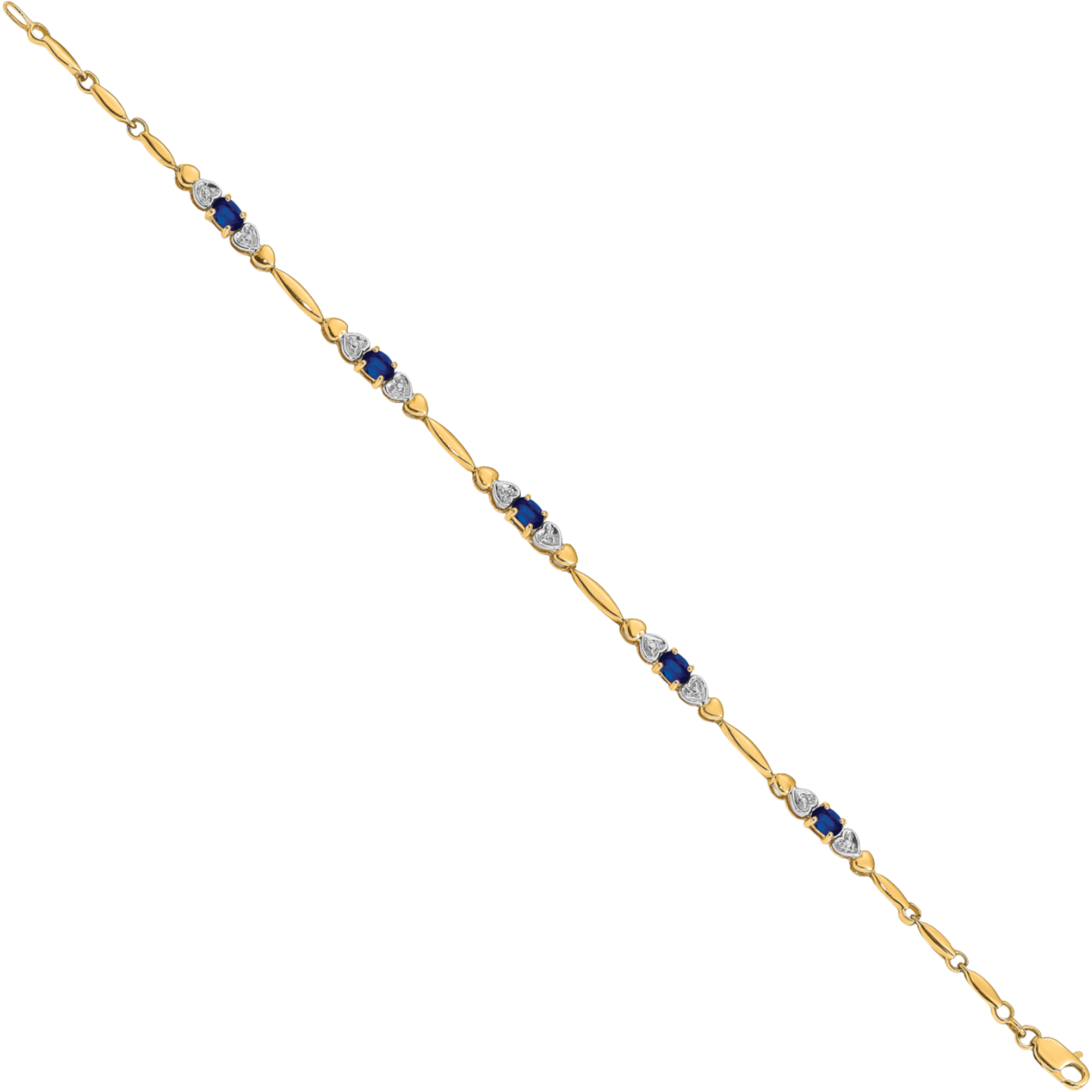 10K Solid Yellow Gold Diamond Blue Sapphire Tennis Bracelet - Picture 8 of 12