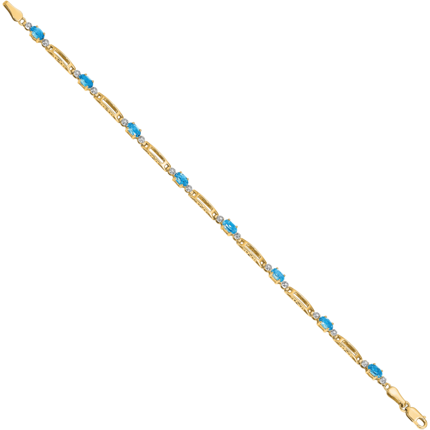 10K Solid Yellow Gold Diamond Swiss Blue Topaz Tennis Bracelet - Picture 8 of 12